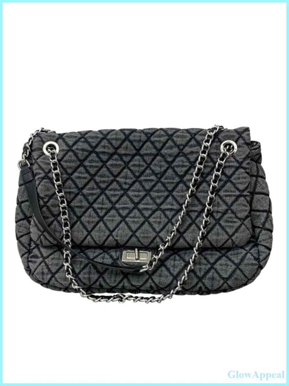 Washed Denim Tote Bag Chain Strap Quilted Satchel
